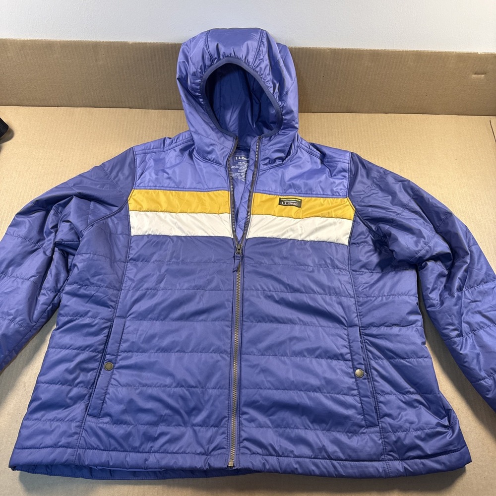 LL Bean Women's Mountain Classic Puffer Jacket Colorblock Blue Yellow, 3X Plus